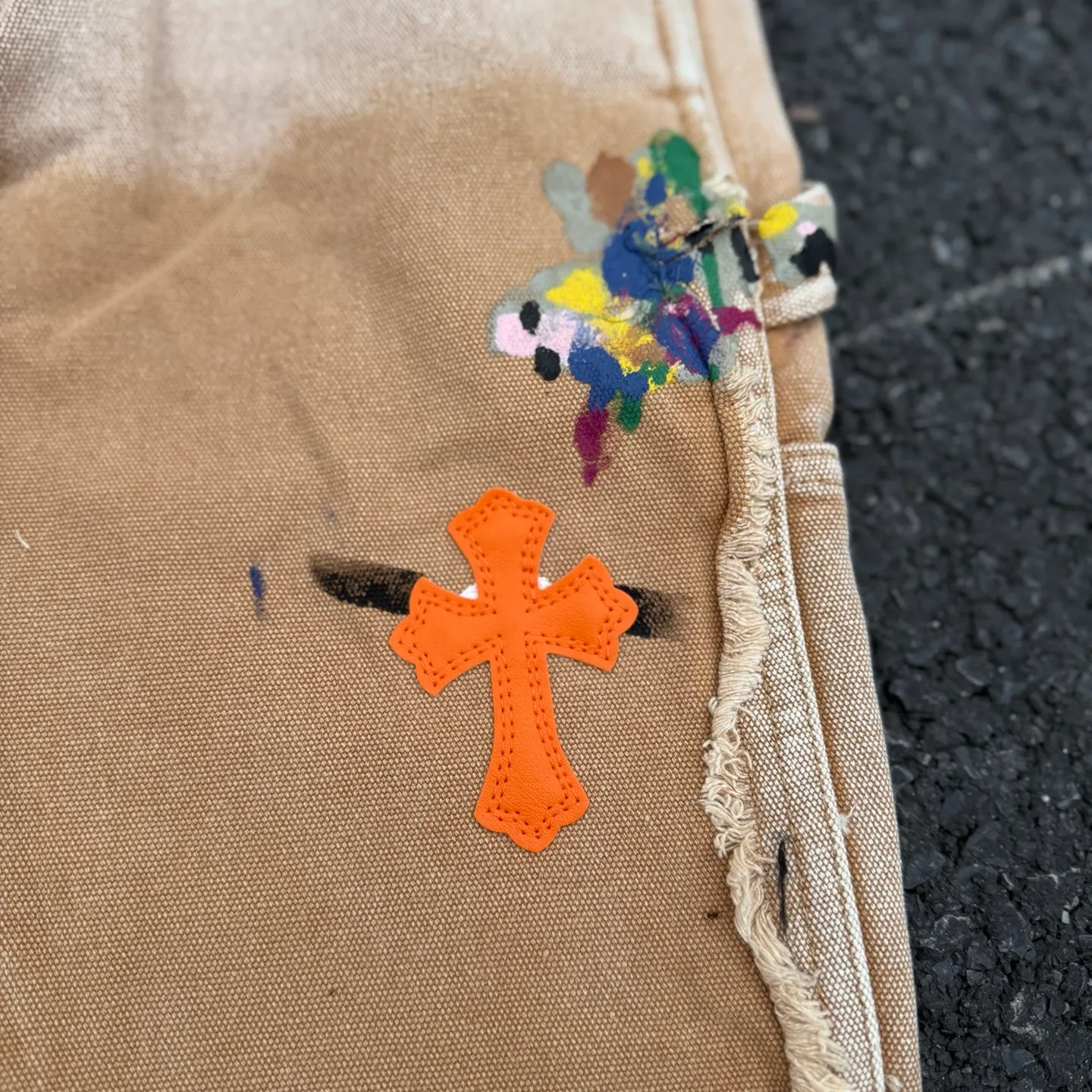 #8200 P260💰 Independent GALLERY DEPT. Vintage splash-ink splicing khaki orange cross loose washed flared jeans - truly restore the ultimate vintage texture - original hardware accessories washed and other elevators, QR code analysis are all purchased from the original factory, high degree of restoration, you are welcome to compare with certain products ~ - three-dimensional version Loose and comfortable, not picky about the figure, tall and slim, factory Seiko, original quality control, same style for men and women, can be matched with couples, versatile recommendation Essential jeans for all seasons - sizes: 28 30 32 34 36
